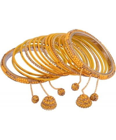 Indian Bangle Set Rhinestone CZ Plain Metal Bracelet Bangle Jewelry for Women Glossy Yellow (Set of 34 Pcs) 2-8 $9.82 Bracelets