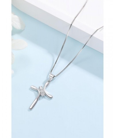 Sterling Silver Cross Pendant Necklace for Women with Cubic Zirconia Box Chain Cross Jewelry Ideal Gift for Women Girls $10.7...