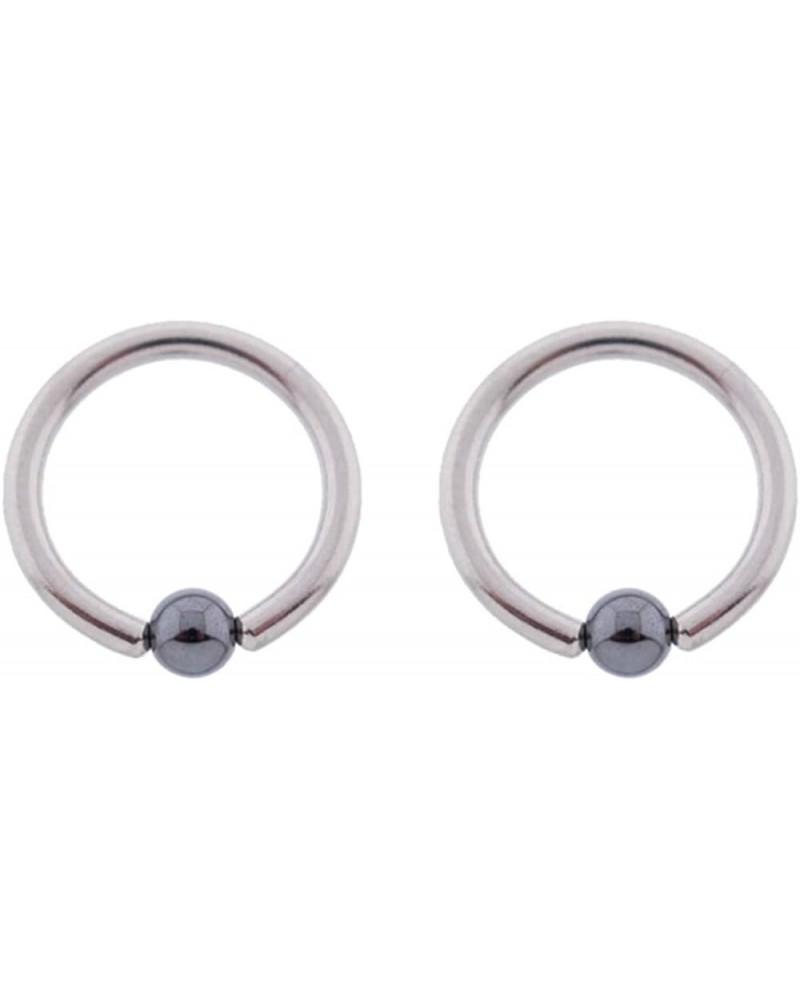 Pair of Steel Captive Bead Ring CBR w/Hematite Ball 12-10 Gauge 12 Gauge, 4mm Balls, 1/2" Diameter $7.24 Body Jewelry