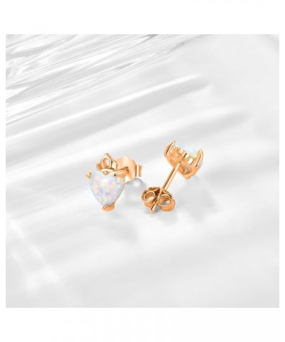 6MM Fire Opal Stud Earrings 20G Sterling Silver Screw Back Round Earrings Push Back Heart Studs Multicolor Opal Jewelry Valen...