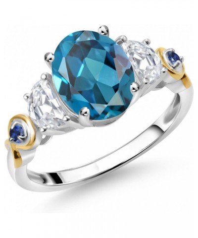 925 Silver and 10K Yellow Gold 3-Stone Ring Oval London Blue Topaz and Moissanite (2.75 Cttw) $43.40 Rings