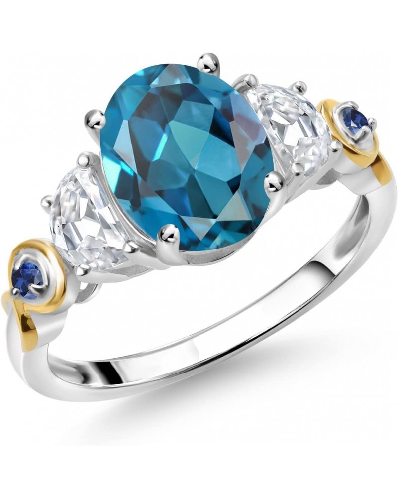 925 Silver and 10K Yellow Gold 3-Stone Ring Oval London Blue Topaz and Moissanite (2.75 Cttw) $43.40 Rings