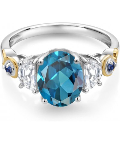 925 Silver and 10K Yellow Gold 3-Stone Ring Oval London Blue Topaz and Moissanite (2.75 Cttw) $43.40 Rings