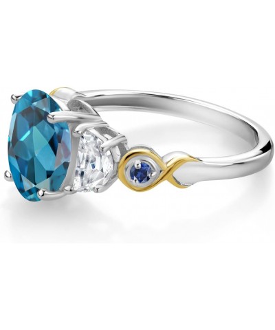 925 Silver and 10K Yellow Gold 3-Stone Ring Oval London Blue Topaz and Moissanite (2.75 Cttw) $43.40 Rings