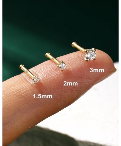 14K Solid Gold Bone L Bend Nose Stud 22g 18g 20g 1.5mm 2mm 3mm CZ Yellow Gold Nose Ring Stud Press Fit Nose Pin S Screw 14K R...