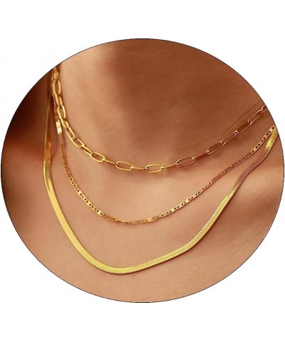 Gold Layered Necklace for Women 14K Gold Plated Layered Chain Necklace Set Shining Twisted Rope Simple Snake Chain 3 Layering...