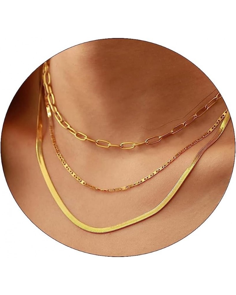 Gold Layered Necklace for Women 14K Gold Plated Layered Chain Necklace Set Shining Twisted Rope Simple Snake Chain 3 Layering...