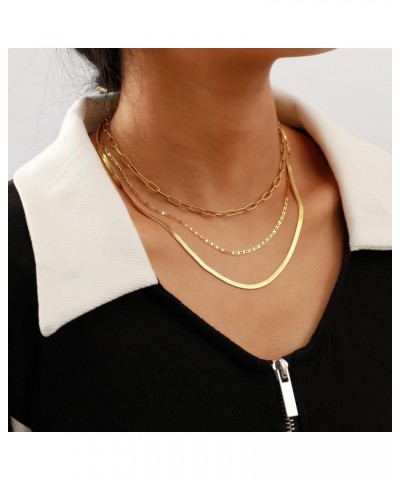 Gold Layered Necklace for Women 14K Gold Plated Layered Chain Necklace Set Shining Twisted Rope Simple Snake Chain 3 Layering...