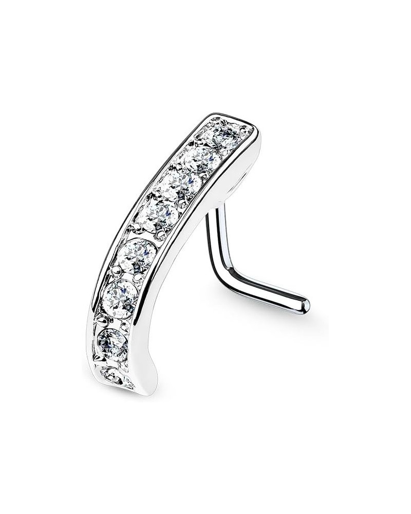 Channel Set CZ Nose Crawlers 316L Surgial Steel L Bend Nose Stud Rings 20G, Clear $9.00 Body Jewelry