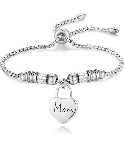 Remember I Love You Mom Bracelets - A Sentimental Mother's Day Gift for Women from Son or Daughter Rolo chain Heart charm-sil...