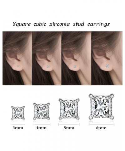 4 Pairs 925 Sterling Silver Princess Cut Cubic Zirconia Stud Earrings Set | Small Cartilage CZ Hypoallergenic Tragus Piercing...