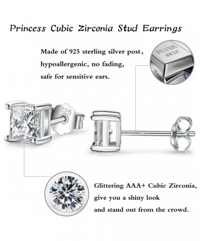 4 Pairs 925 Sterling Silver Princess Cut Cubic Zirconia Stud Earrings Set | Small Cartilage CZ Hypoallergenic Tragus Piercing...