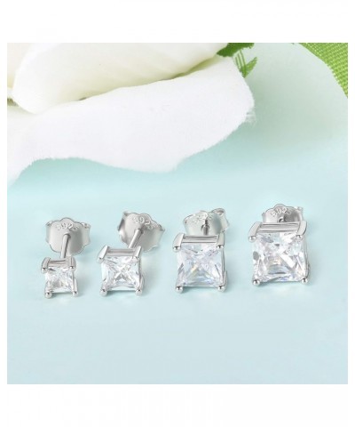 4 Pairs 925 Sterling Silver Princess Cut Cubic Zirconia Stud Earrings Set | Small Cartilage CZ Hypoallergenic Tragus Piercing...