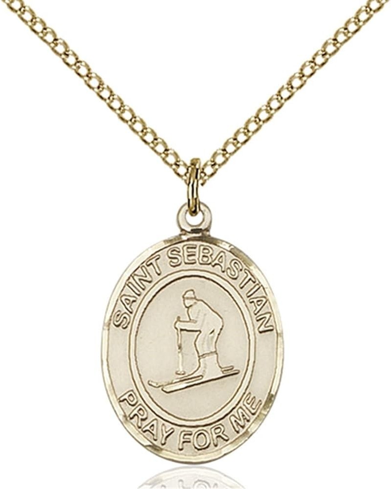 14KT Gold Filled Catholic Saint Sports Athlete Medal Pendant, 3/4 Inch Saint Sebastian Skiing $57.62 Pendants