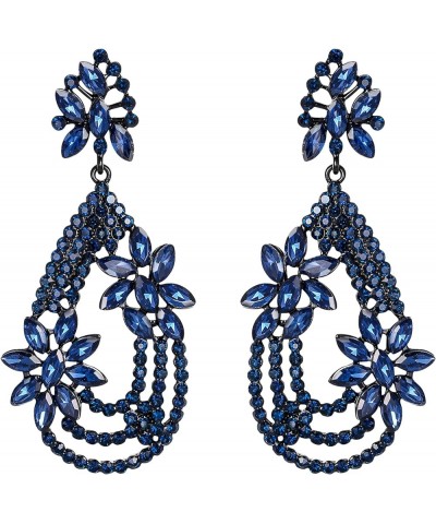 Women's Elegant Layer Crystal Rhinestone Marquise Flower Chandelier Dangle Earrings for Wedding Party Prom Blue Black-Tone $9...