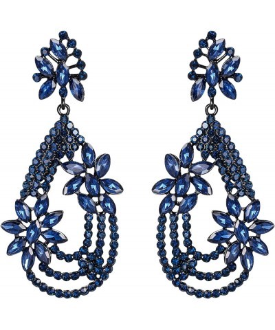 Women's Elegant Layer Crystal Rhinestone Marquise Flower Chandelier Dangle Earrings for Wedding Party Prom Blue Black-Tone $9...