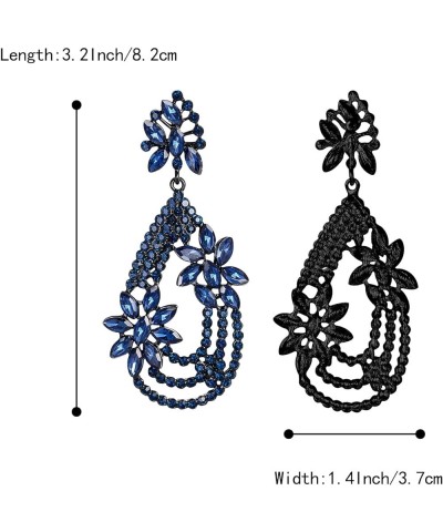 Women's Elegant Layer Crystal Rhinestone Marquise Flower Chandelier Dangle Earrings for Wedding Party Prom Blue Black-Tone $9...