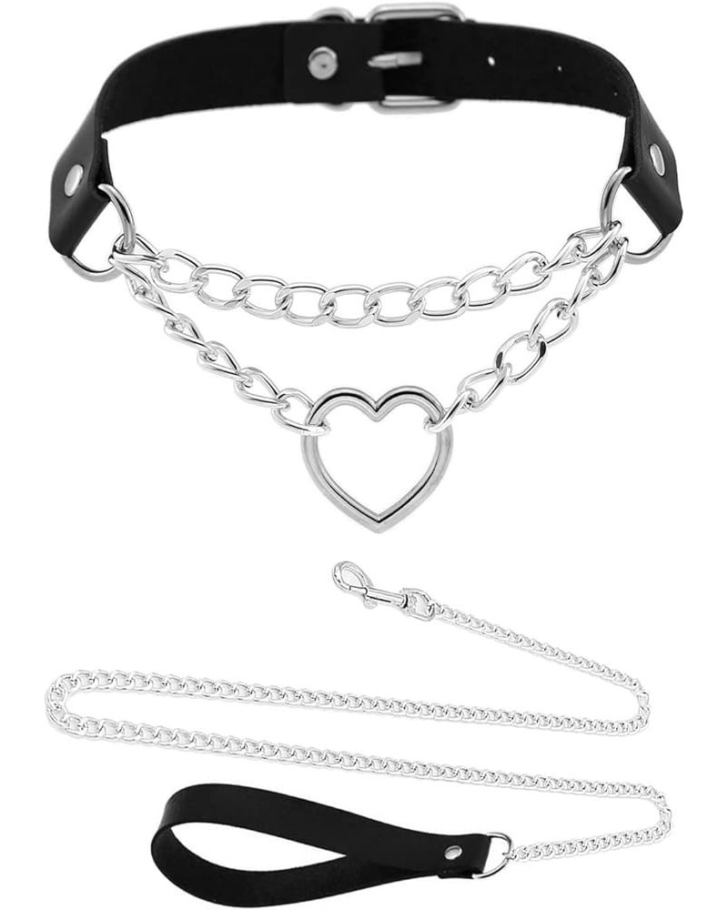 Cosplay Sexy Jewelries,Collar and Leash Sets For Women Ladies Pets Black+love Heart Chain $8.50 Necklaces