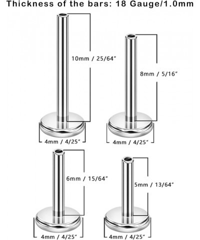 1.5mm-4mm Surgical Steel Cartilage Stud with 20g/18g/16g 5mm 6mm 8mm 10mm Press Fit Threadless Push Pop in Labret Post Lip Fo...