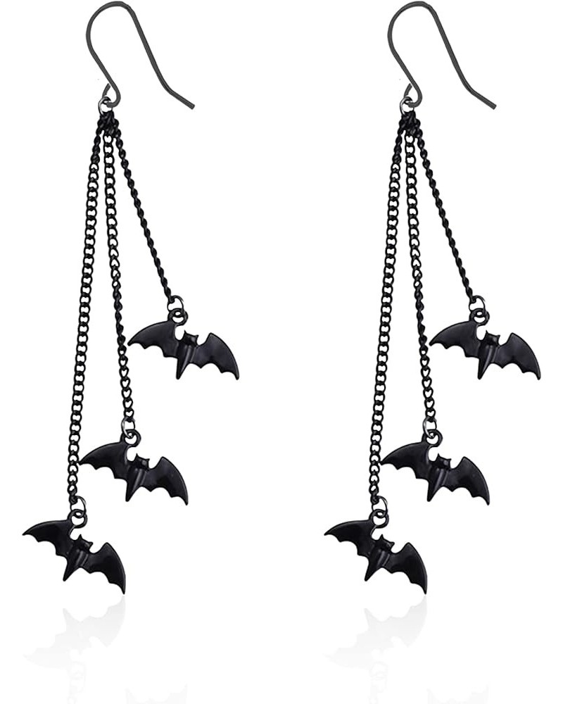 Gothic Halloween Costumes Earrings 3 Bats Vampire Long Tassel Black Dangle Earrings For Women Girls Alloy Plated Scary Decora...