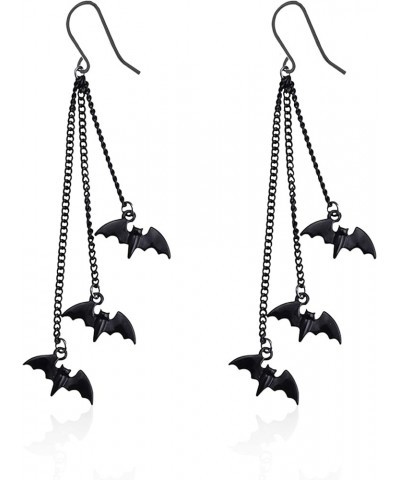 Gothic Halloween Costumes Earrings 3 Bats Vampire Long Tassel Black Dangle Earrings For Women Girls Alloy Plated Scary Decora...