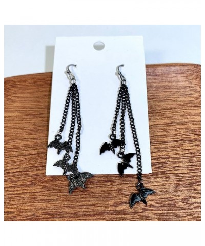 Gothic Halloween Costumes Earrings 3 Bats Vampire Long Tassel Black Dangle Earrings For Women Girls Alloy Plated Scary Decora...