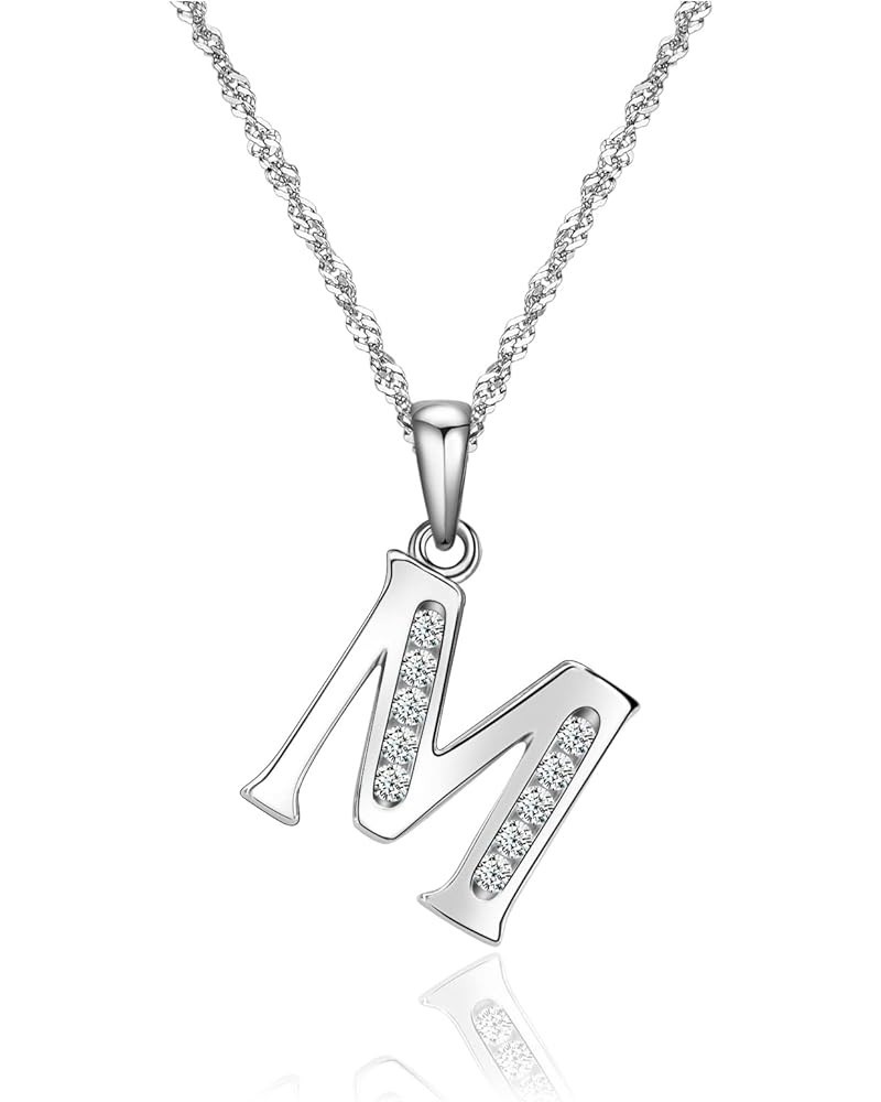 Graduation Gifts Initial Necklace S925 Sterling Silver Jewelry Cubic Zirconia Letter Alphabet Phase Pendant Necklace Mother D...