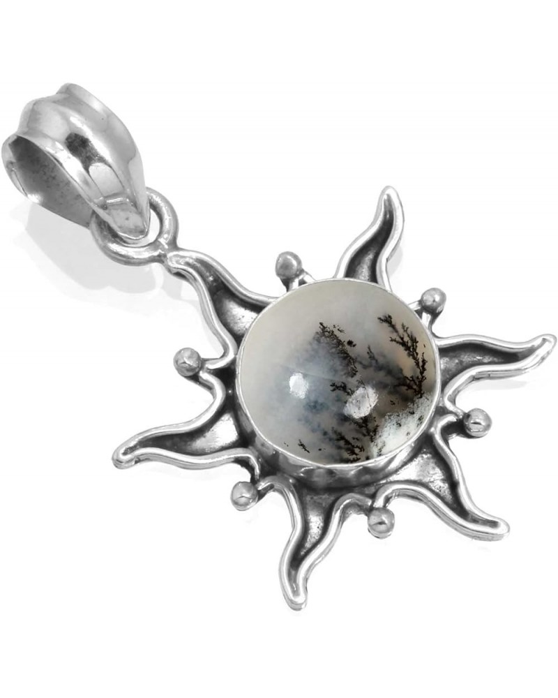 925 Sterling Silver Statement Pendant for Women 10 MM Round Gemstone Handmade Jewelry for Gift (99512_P) Dendrite Opal $15.12...