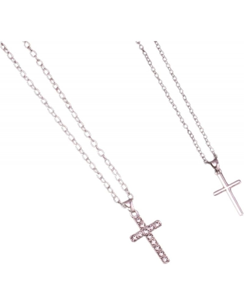 2Pcs Cross Necklace Dainty Cubic Zirconia Cross Pendant Necklace Minimalist Elegant Layered Cross Necklace for WomenGirls Sil...