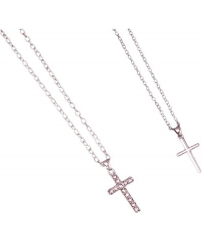 2Pcs Cross Necklace Dainty Cubic Zirconia Cross Pendant Necklace Minimalist Elegant Layered Cross Necklace for WomenGirls Sil...