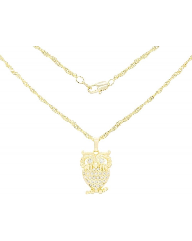 Owl Charm Pendant 14K Gold Filled Rope Box Cuban Link Chain Necklace Set Lobster Clasp Fashion Cubic Zirconia Jewelry Gift CZ...