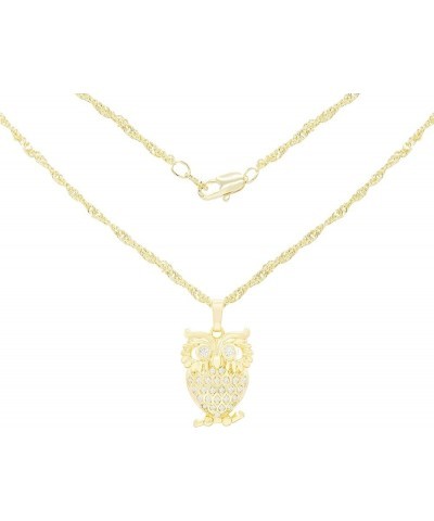 Owl Charm Pendant 14K Gold Filled Rope Box Cuban Link Chain Necklace Set Lobster Clasp Fashion Cubic Zirconia Jewelry Gift CZ...