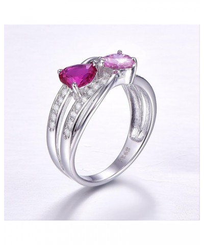 6x6mm Heart Shape Simulated Mystic Rainbow Topaz 925 Sterling Silver Double Heart Promise Ring for Women Pink $10.56 Rings