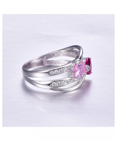 6x6mm Heart Shape Simulated Mystic Rainbow Topaz 925 Sterling Silver Double Heart Promise Ring for Women Pink $10.56 Rings