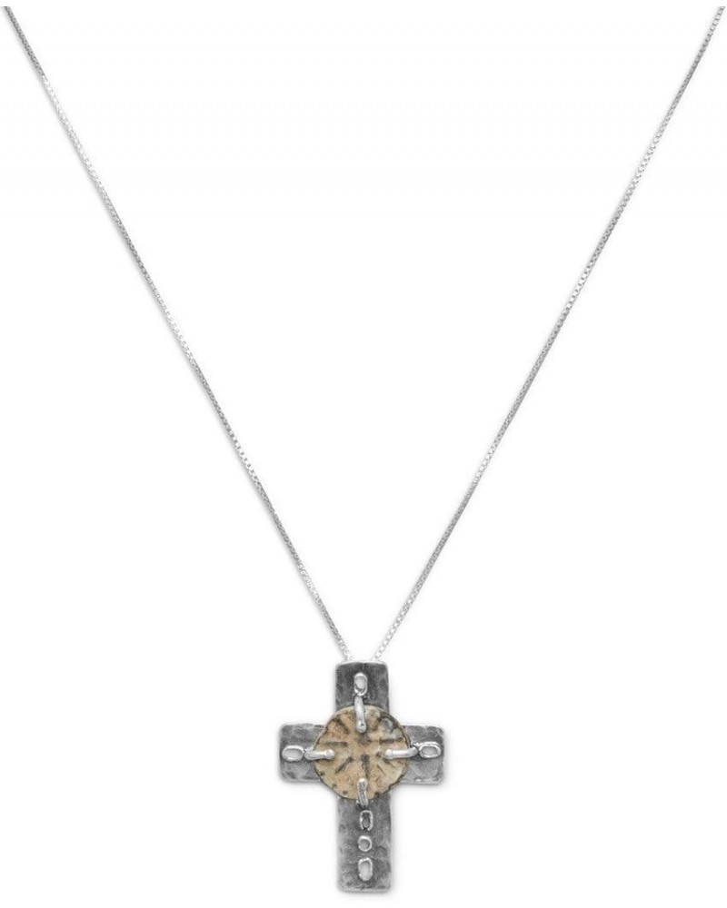 Ancient Roman Widow's Mite Bronze Coin Cross Necklace Sterling Silver $39.90 Necklaces