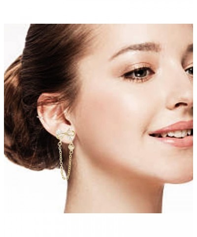 Gold Rhinestone Bow Earrings for Women Teen Girls - Cute Dainty Cubic Zirconia Crystal Flower Chain Drop Dangle Jewelry Valen...