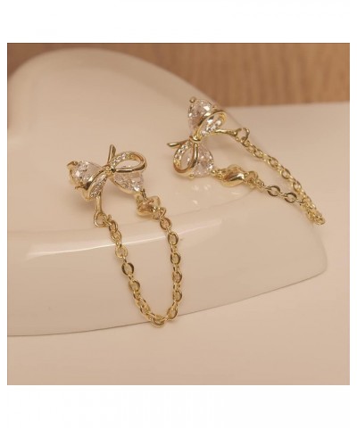 Gold Rhinestone Bow Earrings for Women Teen Girls - Cute Dainty Cubic Zirconia Crystal Flower Chain Drop Dangle Jewelry Valen...