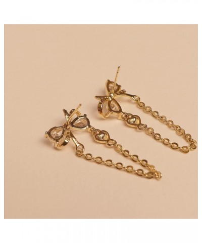 Gold Rhinestone Bow Earrings for Women Teen Girls - Cute Dainty Cubic Zirconia Crystal Flower Chain Drop Dangle Jewelry Valen...