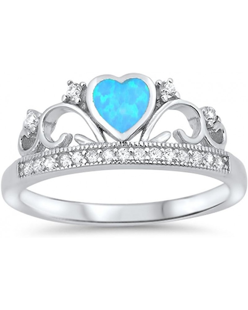 CHOOSE YOUR COLOR Sterling Silver Tiara Ring Light Blue (Simulated Opal) $12.93 Rings