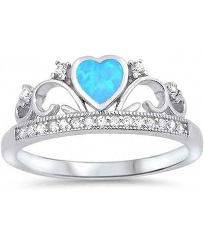 CHOOSE YOUR COLOR Sterling Silver Tiara Ring Light Blue (Simulated Opal) $12.93 Rings