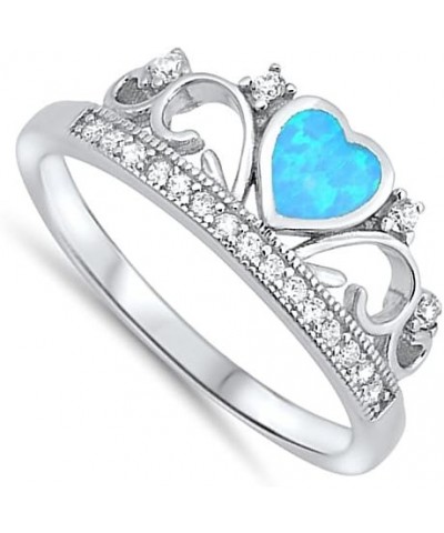 CHOOSE YOUR COLOR Sterling Silver Tiara Ring Light Blue (Simulated Opal) $12.93 Rings