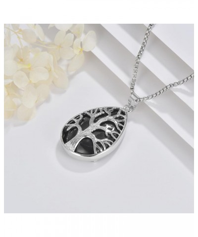 Natural Healing Crystal Stone Necklace Tree Of Life Pendant Necklace Water Drop Shape Crystal Pendants Necklace For Women Gir...