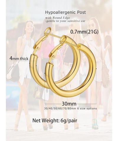 Stylish 4mm Thick Hoop Earrings for Women Teen Girls, Black/18K Gold Plated Stainless Steel Earrings, Lightweight Comfy Hoops...