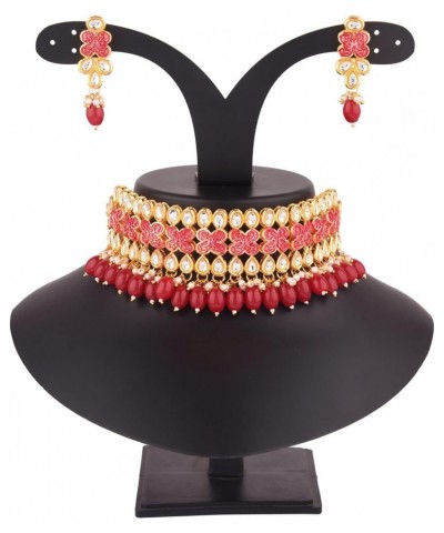 Indian Kundan Crystal Pearl Bollywood Traditional Wedding Choker Necklace Earrings Jewelry Sets for Women $13.20 Jewelry Sets