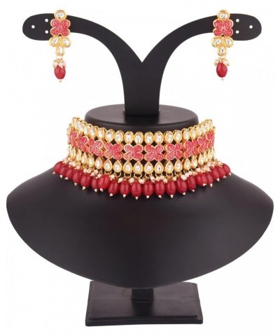 Indian Kundan Crystal Pearl Bollywood Traditional Wedding Choker Necklace Earrings Jewelry Sets for Women $13.20 Jewelry Sets