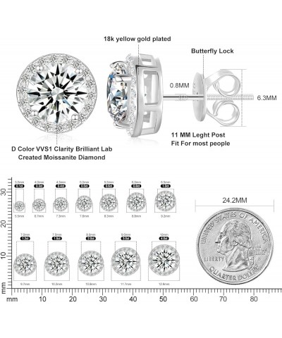 Moissanite Halo Earrings Stud Screw Back 0.2-8.0ct 3-8mm 18K White Gold Plated 925 Sterling Silver Lab Round Cut Brilliant D ...