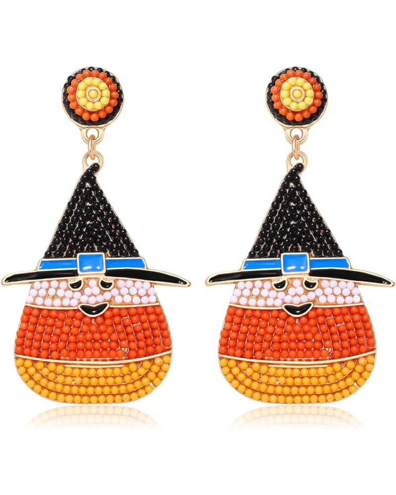 Halloween Earrings for Women Handmade Candy Corn Witch Hat Beaded Drop Earrings Statement Spooky Ghost BOO Dangle Earrings Ha...