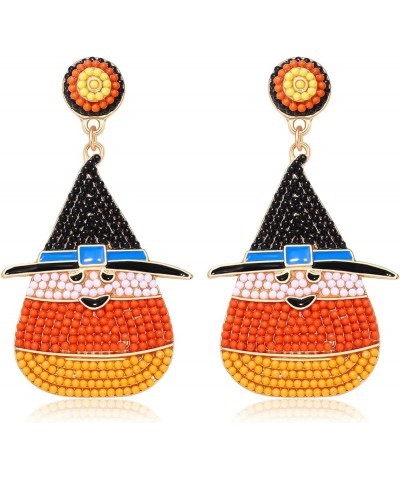 Halloween Earrings for Women Handmade Candy Corn Witch Hat Beaded Drop Earrings Statement Spooky Ghost BOO Dangle Earrings Ha...