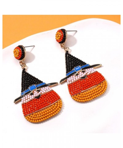 Halloween Earrings for Women Handmade Candy Corn Witch Hat Beaded Drop Earrings Statement Spooky Ghost BOO Dangle Earrings Ha...