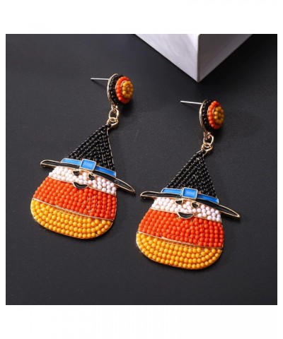 Halloween Earrings for Women Handmade Candy Corn Witch Hat Beaded Drop Earrings Statement Spooky Ghost BOO Dangle Earrings Ha...